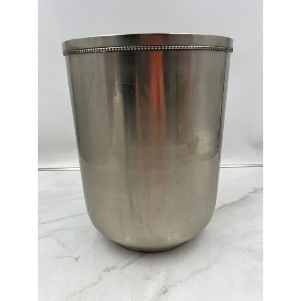 Vintage Brushed Silver Trash Can Bin Beaded Rim Made in India